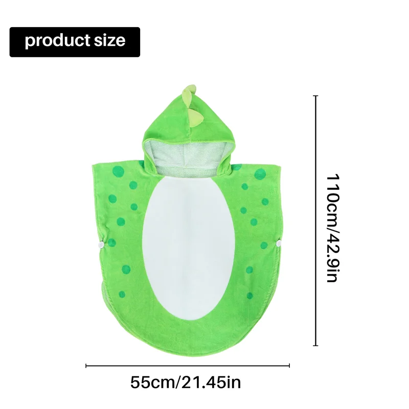 

A04F-Children Bath Towel Robe Kids Hooded Beach Swimming Poncho Dinosaur Pattern(Green+White 55 Cm X 110 Cm)
