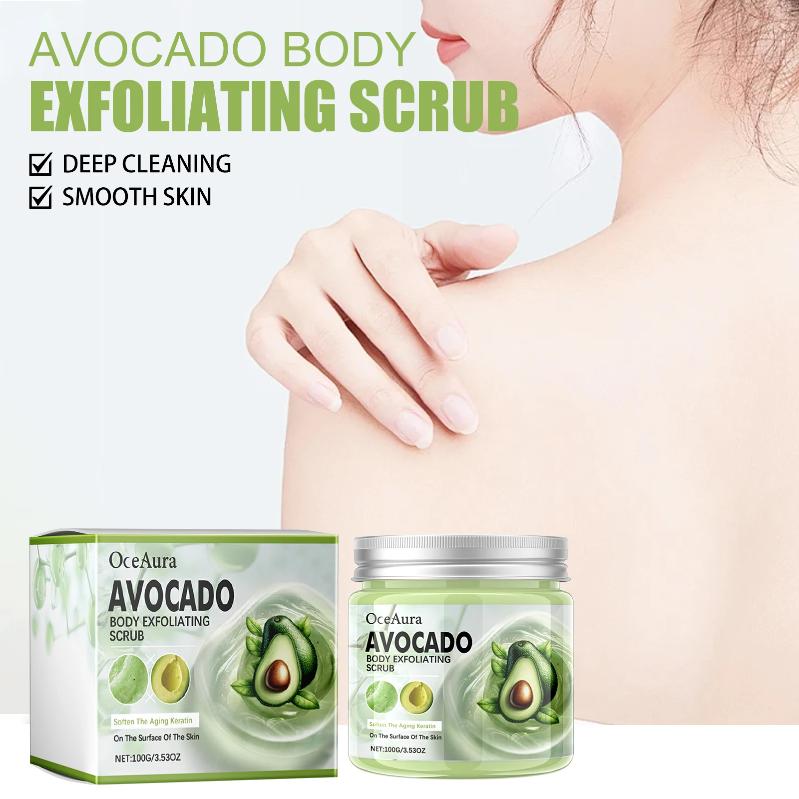 Scrub schiarente per il corpo all'avocado migliora l'esfoliazione rimozione della pulizia profonda oscuramento promuove ammorbidire la crema Scrub idratante per le ascelle