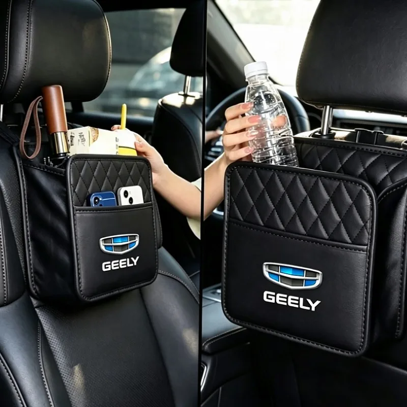 Back Pocket Car Backseat Organizer Seat Storage Bag Car Seat Tidy Leather For Geely Coolray Monjaro Atlas Pro Starray Emgrand
