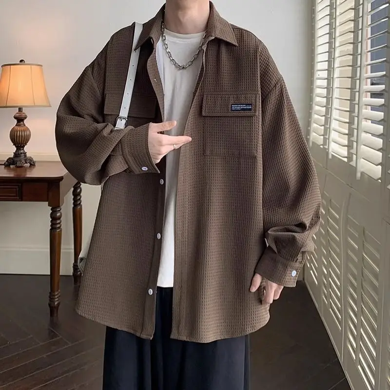 American Long Sleeved Shirt Jacket Men's Trendy High-end Casual Shirt Loose Top image 4