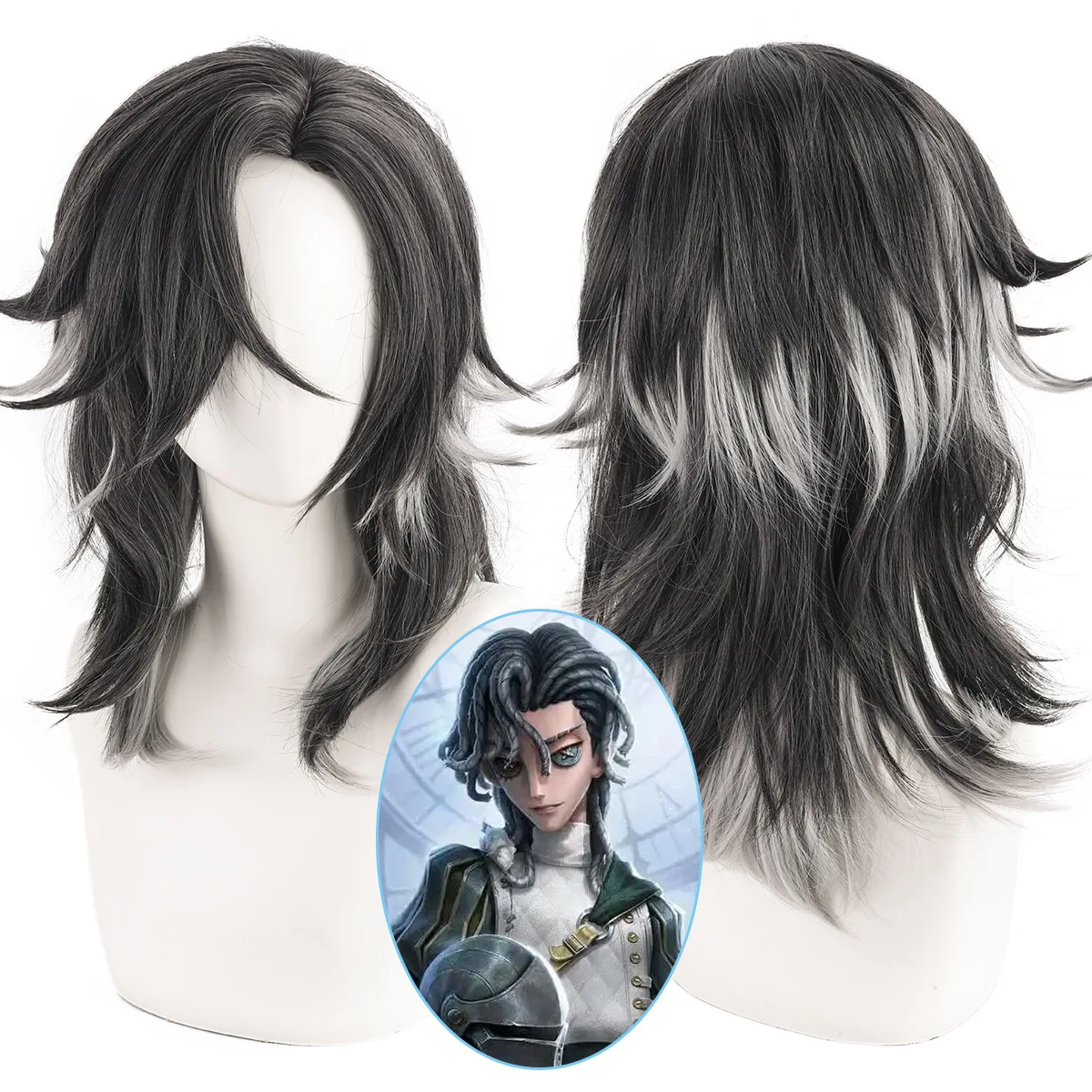 

Synthetic Cosplay Wig Black Grey Ombre Wolf Cut Heat Resistant Fiber Natural Scalp Topper Halloween Party Costume