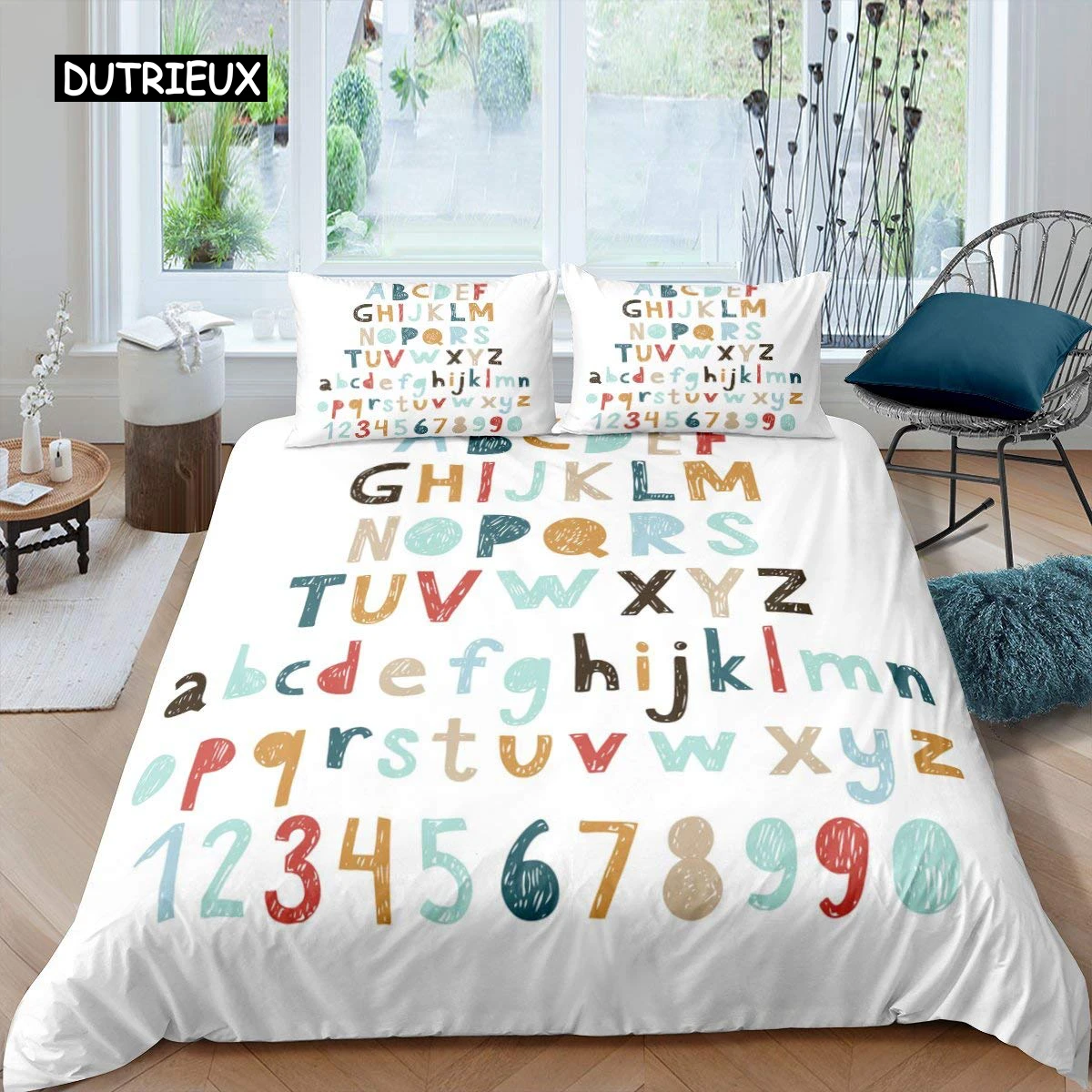 Kids Alphabet Duvet Cover Set Polyester Digital Pattern Bedding Set Education Comforter Cover Twin Size Hand Painted Quilt Cover