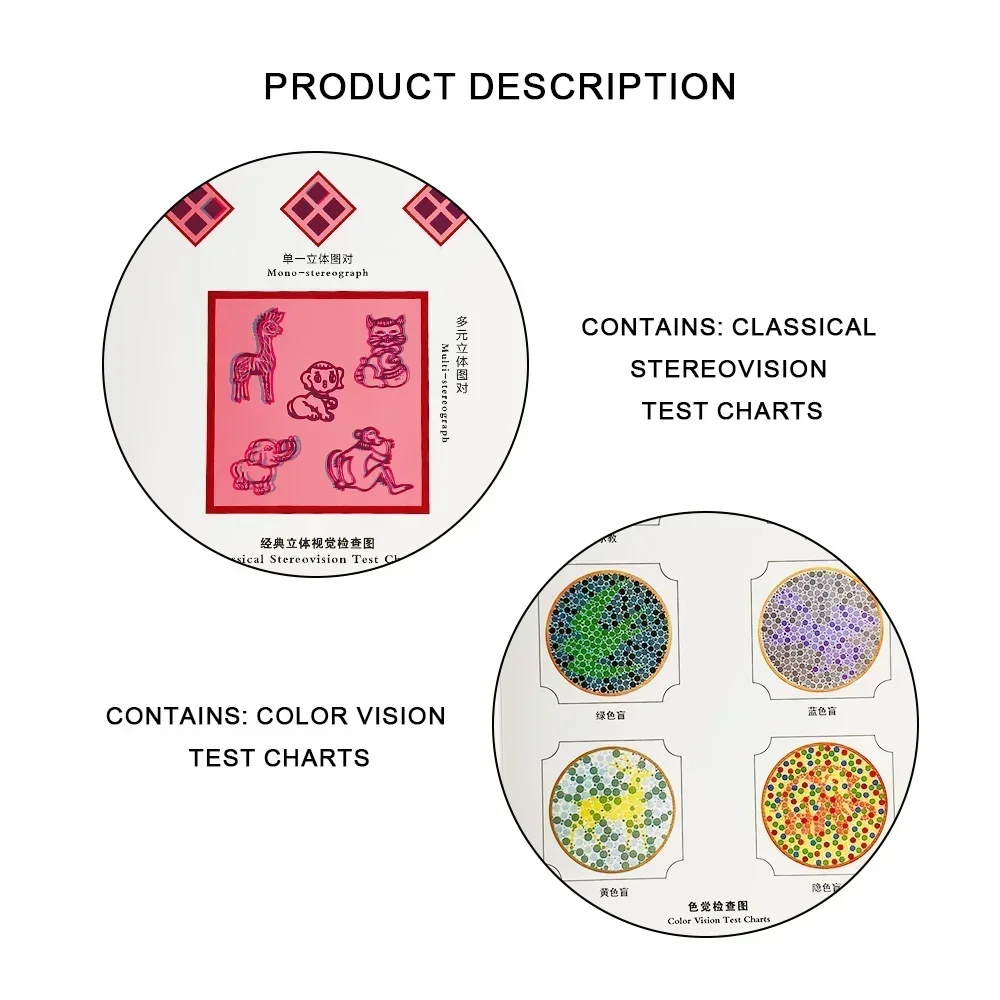 Random-dot Stereograms Comprehensive Visual Test Charts Book Color Blindness Astigmatism Amsler Test Chart with Eyeglasses RDS