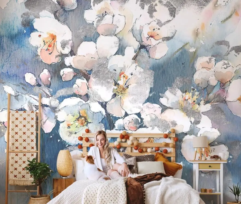 

Papel de Parede 3D скандинавское абстрактное цветочное искусство картина маслом гостиная ТВ фон настенный диван настенные обои