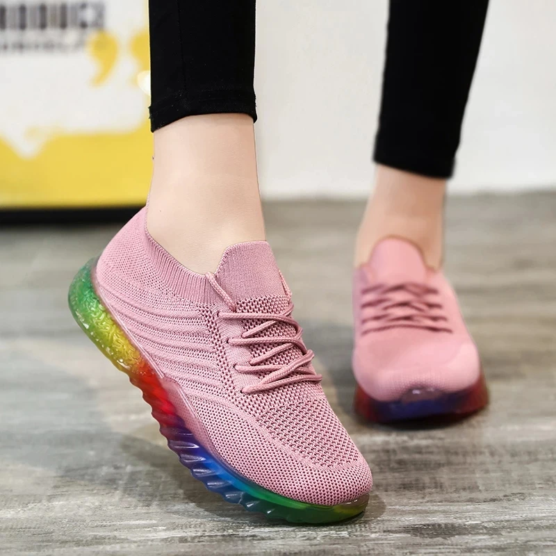 Fashion Women Mesh Sneakers Mix Color Soles New Summer Breathable Casual Shoes Female Platform Walking Shoes Sports Tennis Shoes