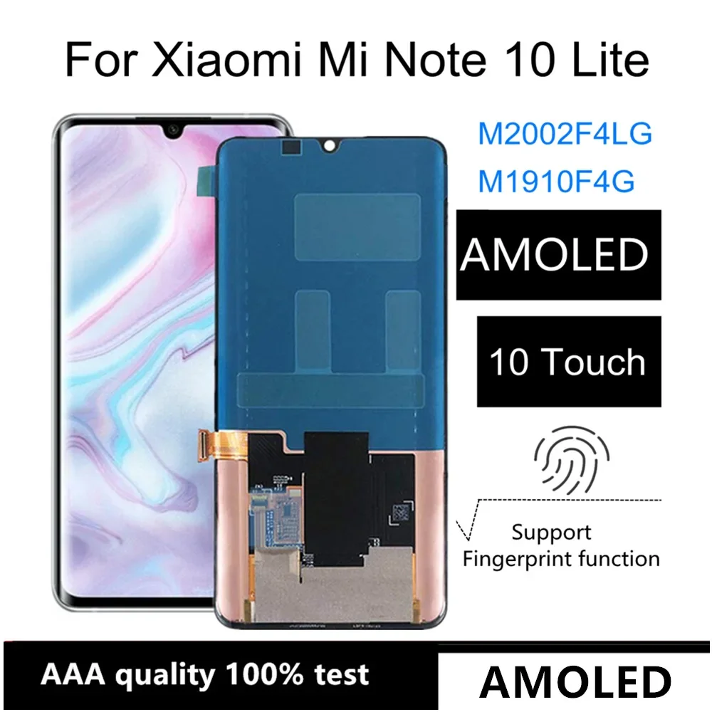 

ЖК-дисплей AMOLED для Xiaomi Mi Note 10 Lite M2002F4LG, сменный сенсорный экран в сборе, или ЖК-дисплей для Xiaomi Note10 Lite M1910F4E