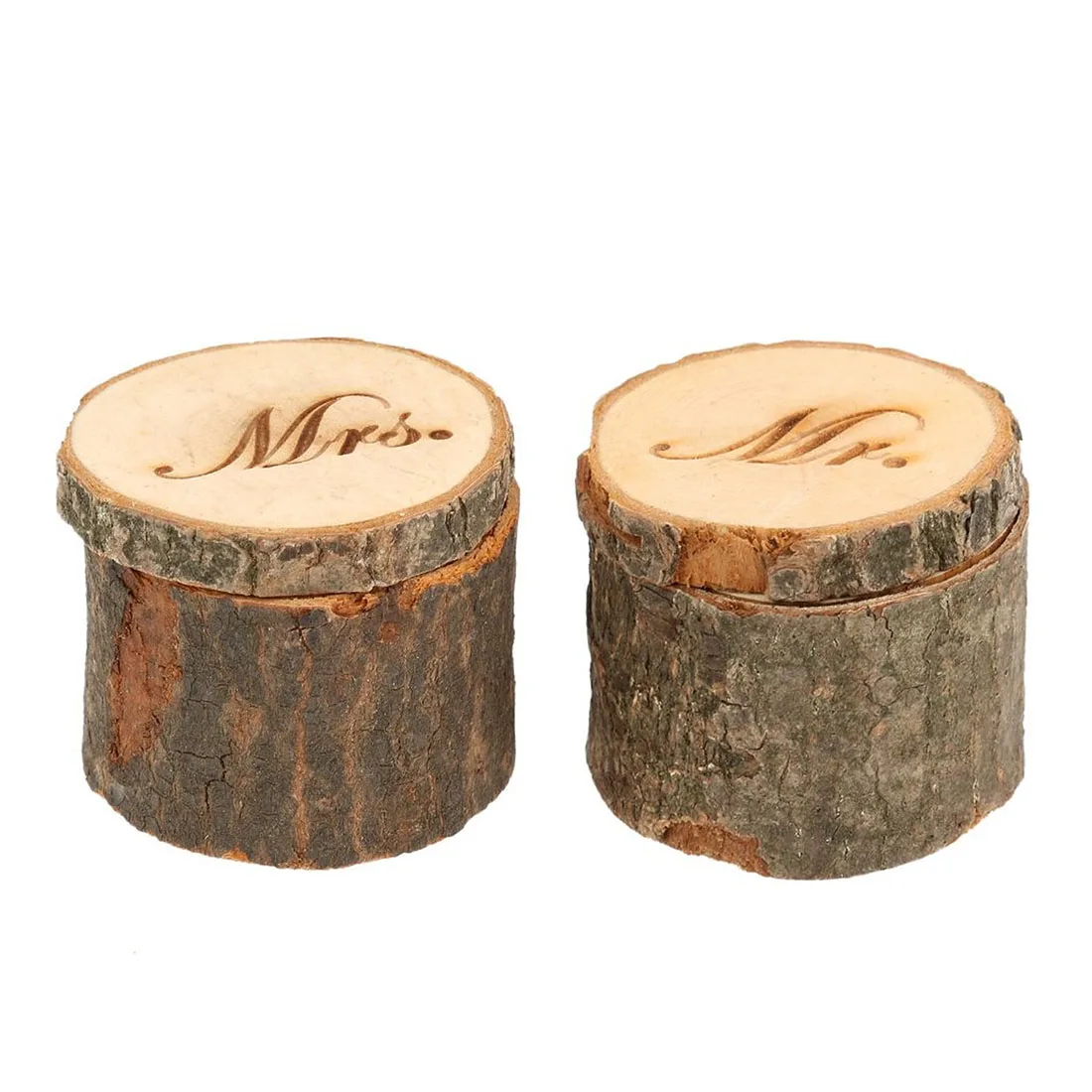 A78I 2pcs Mr & Mrs Shabby Chic Rustic Wedding Ring Pillow Holder Box Made of wood