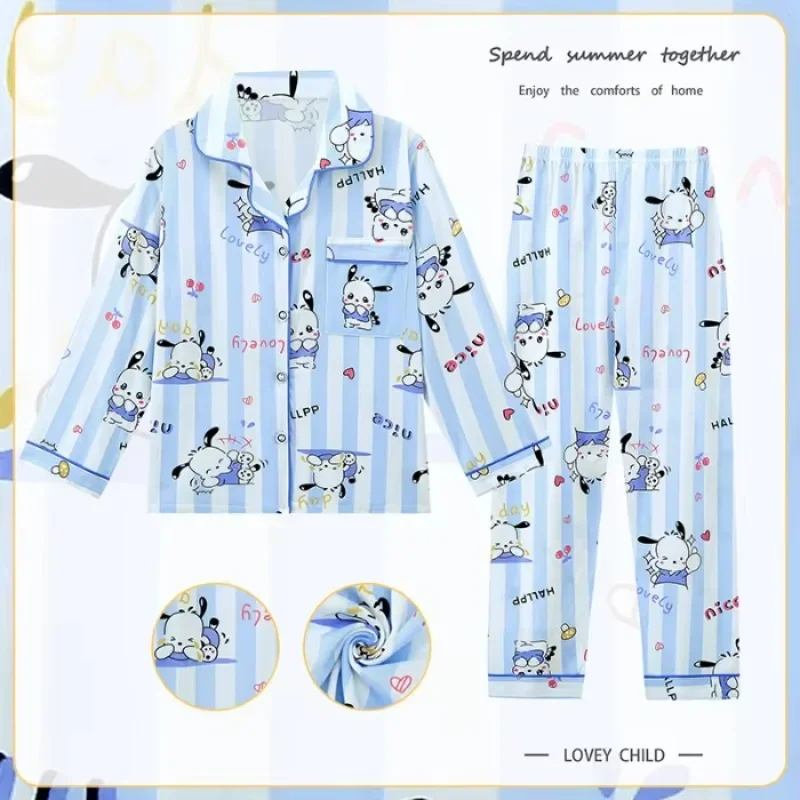 Children Clothes Sanrio Hello Kitty Cinnamoroll Children\'s Pajamas Pochacco Cute Casual Anime Long Sleeved Mother Kid Pyjamas