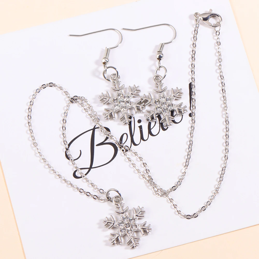 Women 2023 Fashion Luxury Jewelry Set Zircon Snowflake Crystal Pendant Necklace Earrings Party Gifts Christmas Ornament