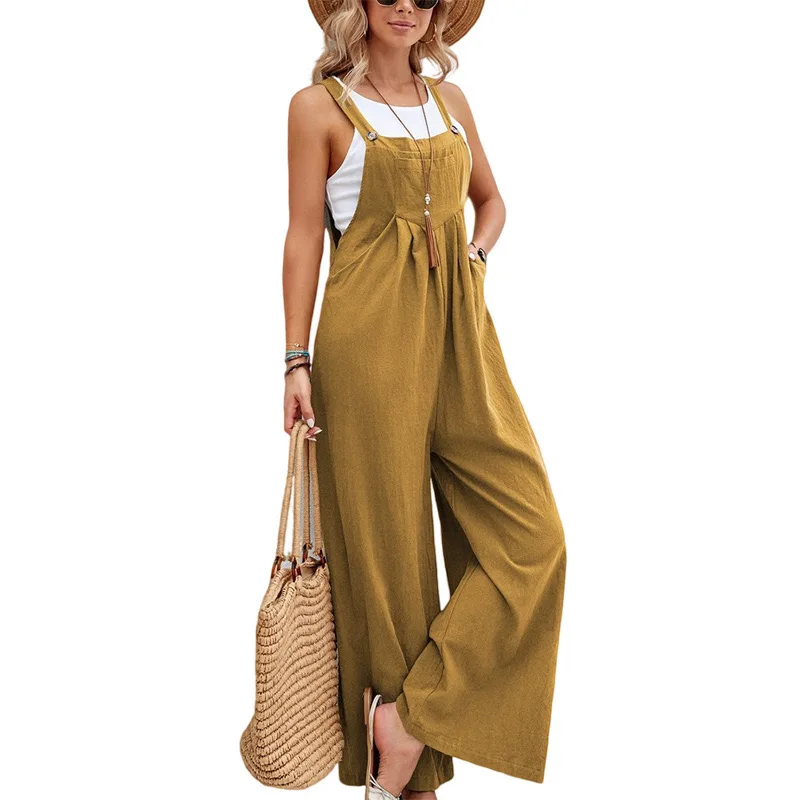 Women's Spring and Summer Workwear, Casual Lace up Pants Women's Loose Wide Leg Flared Pants Jumpsuit Jumpsuit