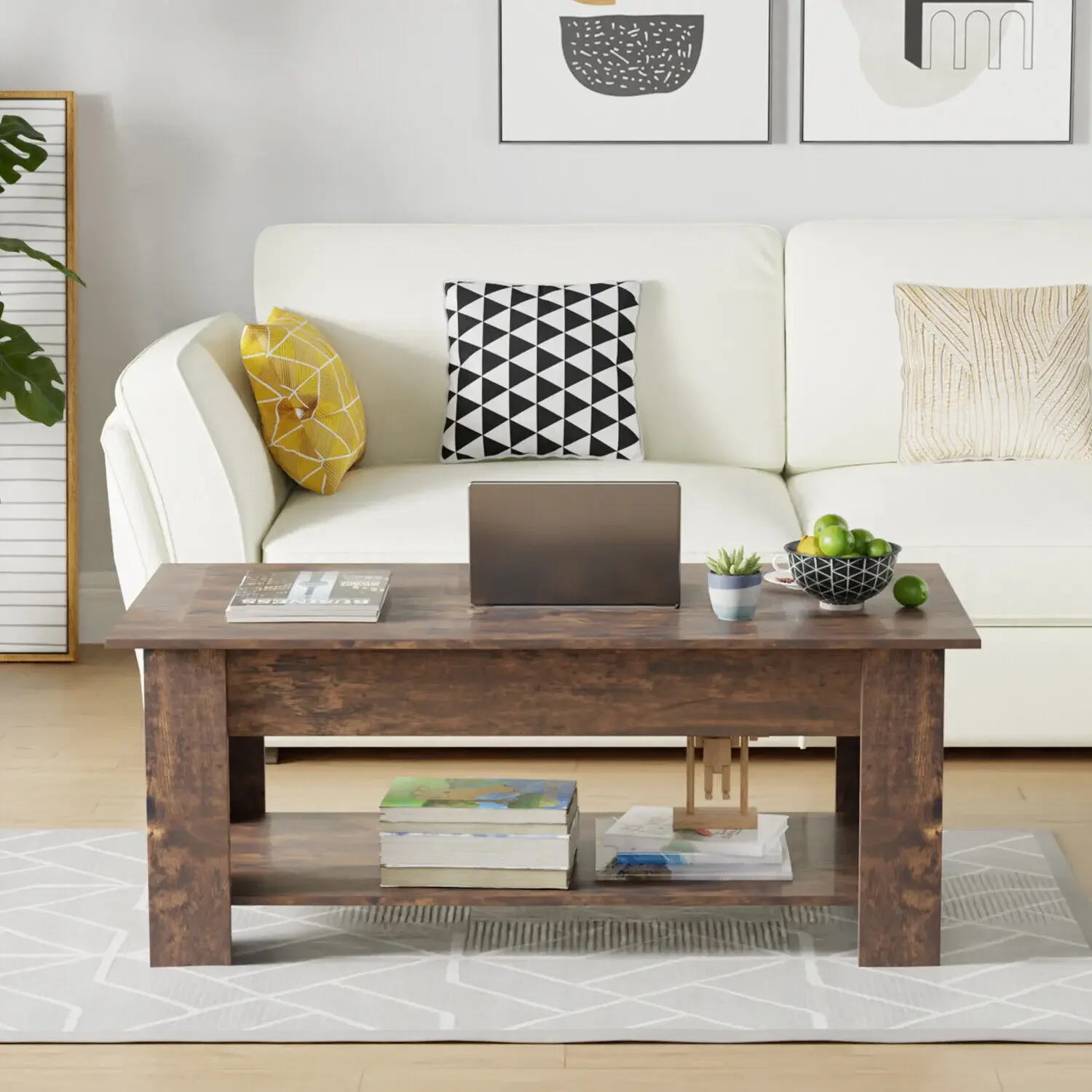 US- Coffee Table Lift Top Coffee Table with Hidden Compartment and Storage Shelf