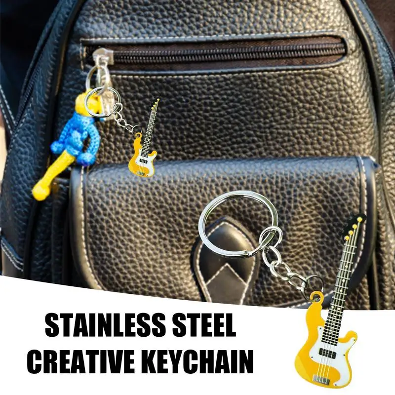 Key Chain Guitar Stainless Steel Backpack Decoration Guitar Key Pendant Music Key Chains Guitar Ornament Instrument Keychain