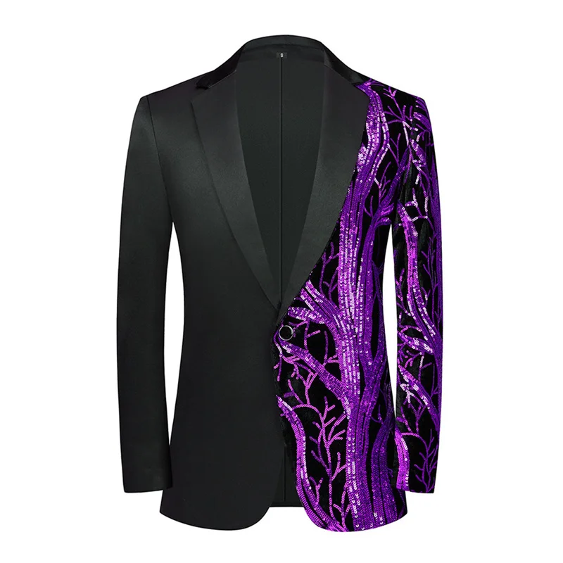 

Purple Men Luxurious Sequin Suit Jacket Gold and Green Fashion Men's Dance Party Casual Dress Blazer Coats.European Size: XS-3XL