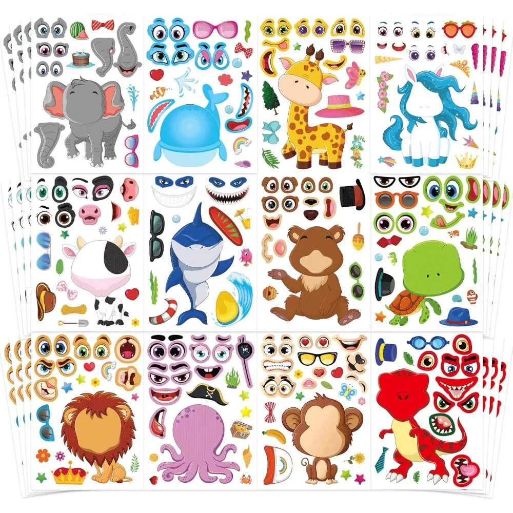 

48 Sheets Make a face Stickers for Kids, Make Your Own Animal Mix and Match Sticker Sheets with Safaris, Sea and Fantasy Animals