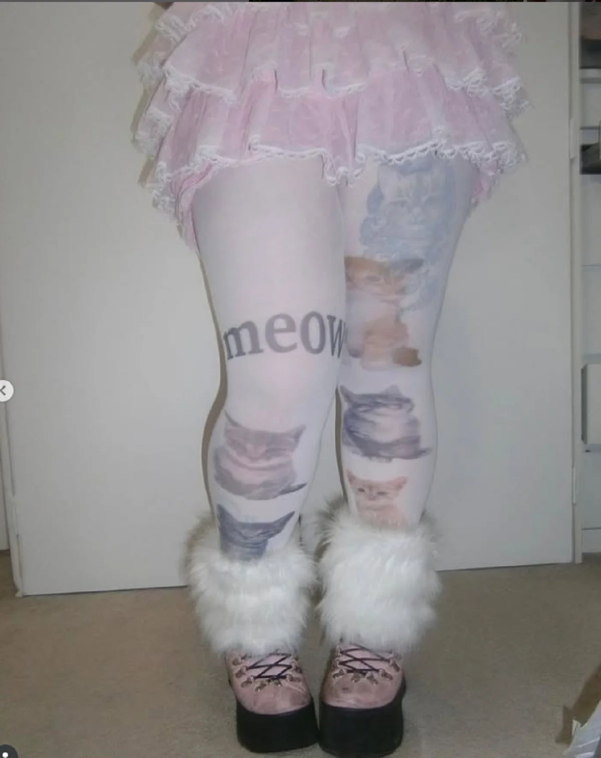 Kawaii White Cute Cat Printed Long Socks Harajuku Over Knee High Socks Pantyhose Y2K Style Role Playing Socks 2000s Emo Female