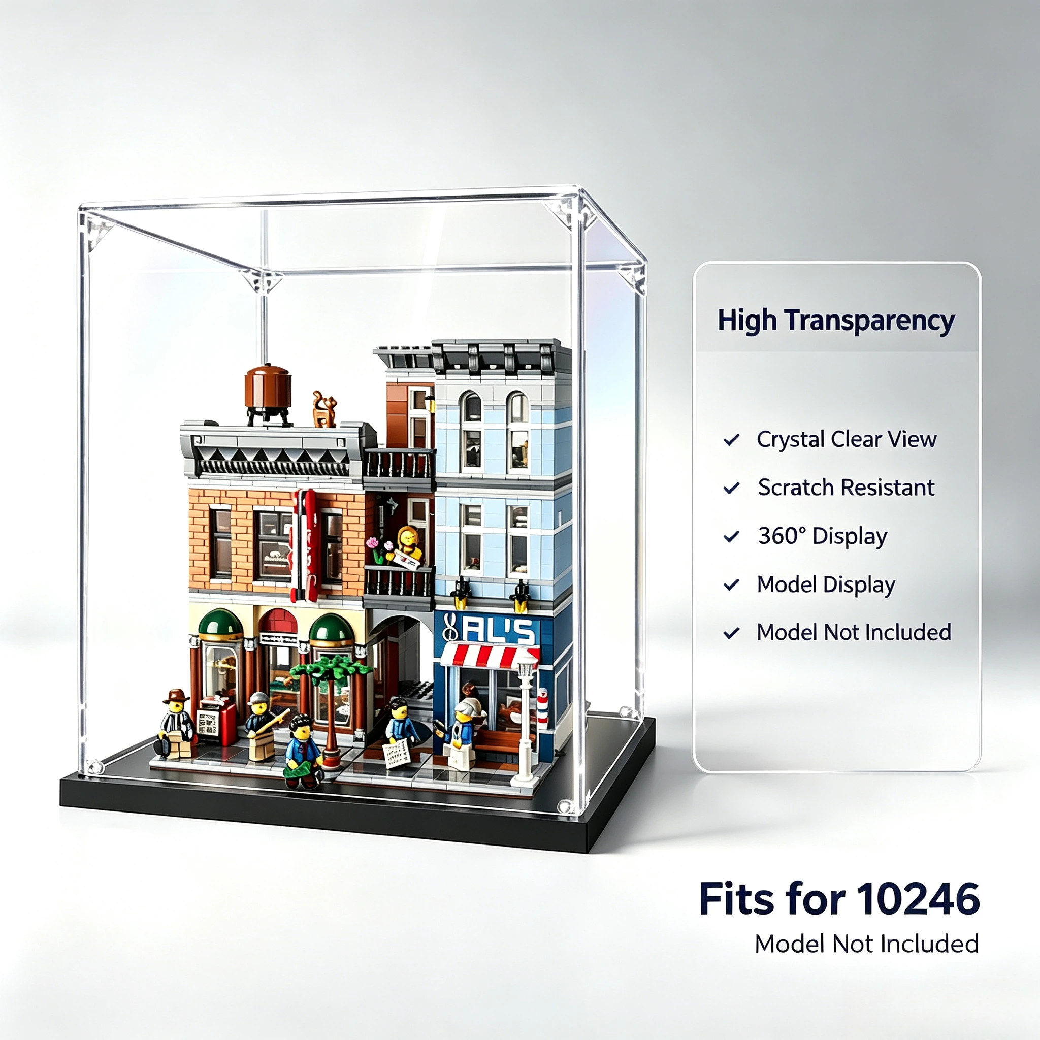 Suitable for the Lego 10246 Detective Office acrylic transparent display box. A dust-proof cover for the building model.