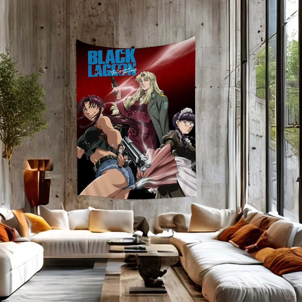 BLACK LAGOON Cartoon Chart Tapestry Art Science Fiction Room Home Decor Cheap Hippie Wall Hanging