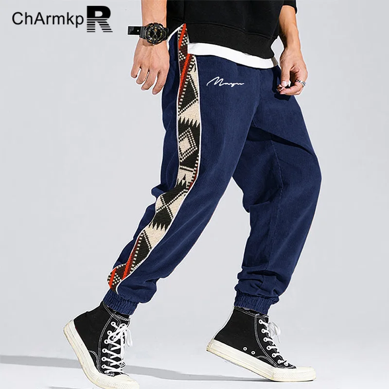 

Fashion ChArmkpR 2024 Summer Spring Men Side Print Letter Ankle Length Elastic Waist Pants Long Trousers Male Streetwear S-2XL