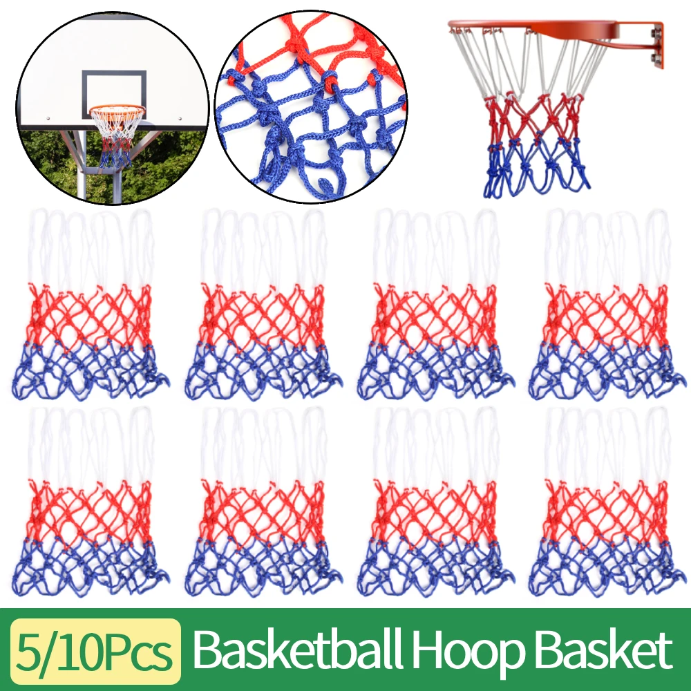 5/10Pcs Basketball Hoop Outdoor Sports Basketball Rim Net Standard Basketball Net Mesh All-Weather Tri-Color Sport Entertainment