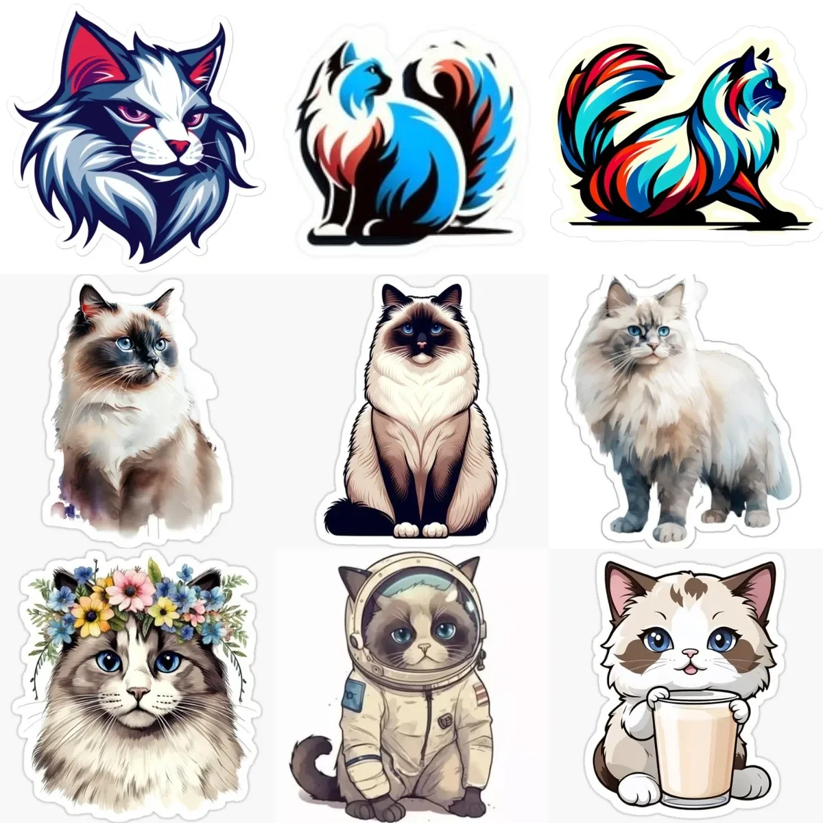 

Cute Ragdoll Cat Pets Creative Catoon PVC Sticker for Decorate Fridge Wall Car Van Table Truck Room Decal Accessories