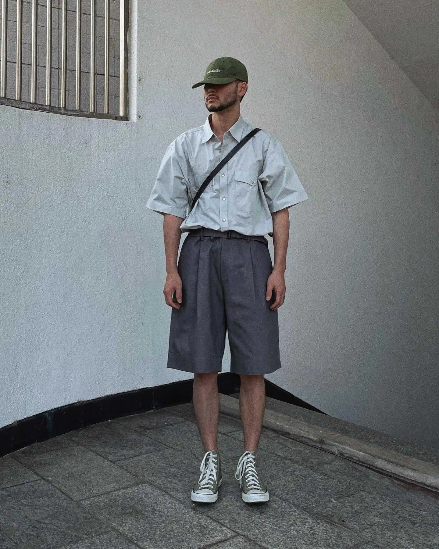 

Loose Retro Japanese Workwear irt Banana Blue Summer Casual ort Sve Double ket Loose Fit Versatile Youth ular