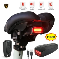 A6 Bicycle Rear Light Anti-theft Alarm USB Charge Wireless Remote Control LED Tail Lamp Bike Finder Lantern Horn Warning Light