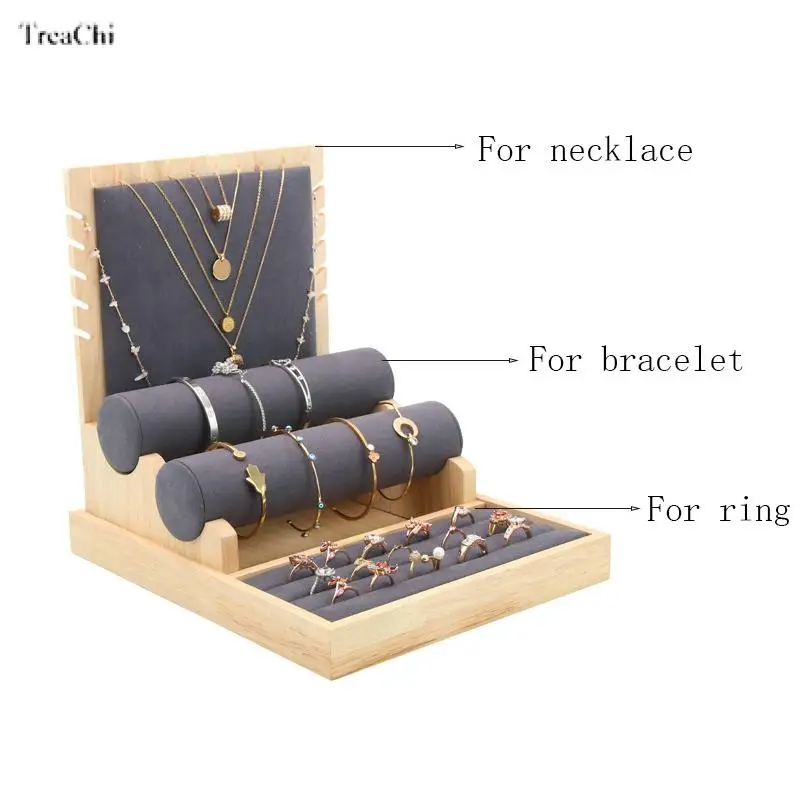 

Multifunctional Bamboo Jewelry Display Rack Necklace Bracelet Showcase Props Set Jewelry Organizer Stand Ring Holder 28*23Cm