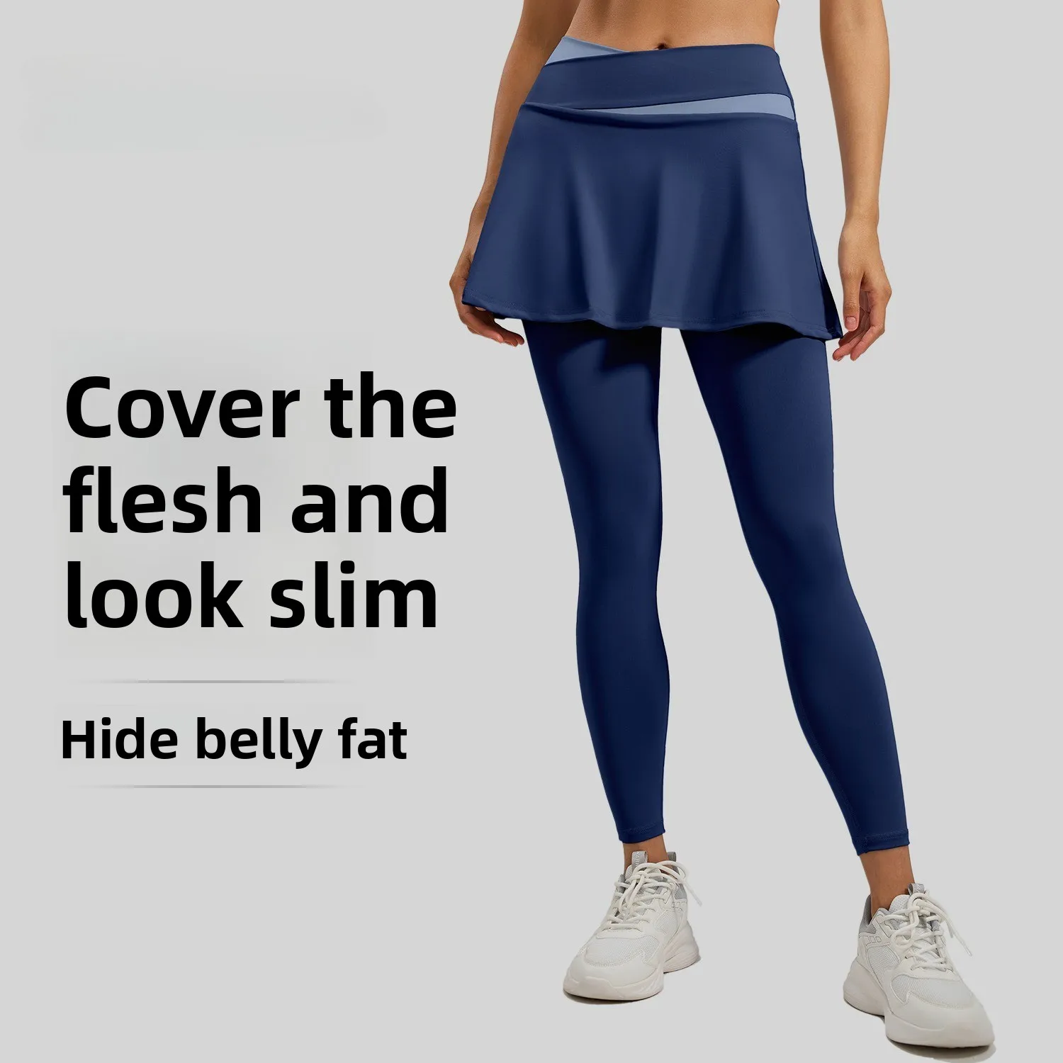 Latest Model Color Matching Fake Two-piece Culottes High Waist Belly And Thin Fitness Wear Anti-light Yoga Pants Women