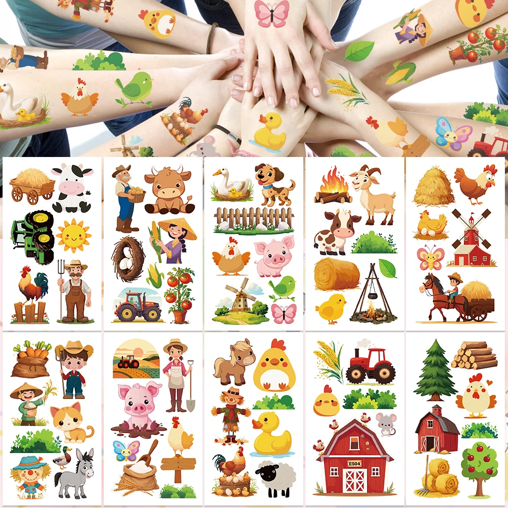 

10sheets Funny Farm Animals Tattoo Stickers For Arm Body Hand Temporary Fake Waterproof Tattoo Stickers Kids Creative Gifts
