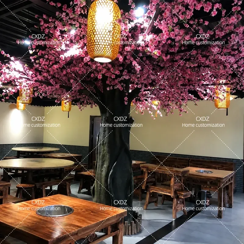 Artificial Peach Blossom Tree Cherry Blossom Fake Tree Large Indoor Decoration for Restaurant Home Landscaping Pillar Wrap