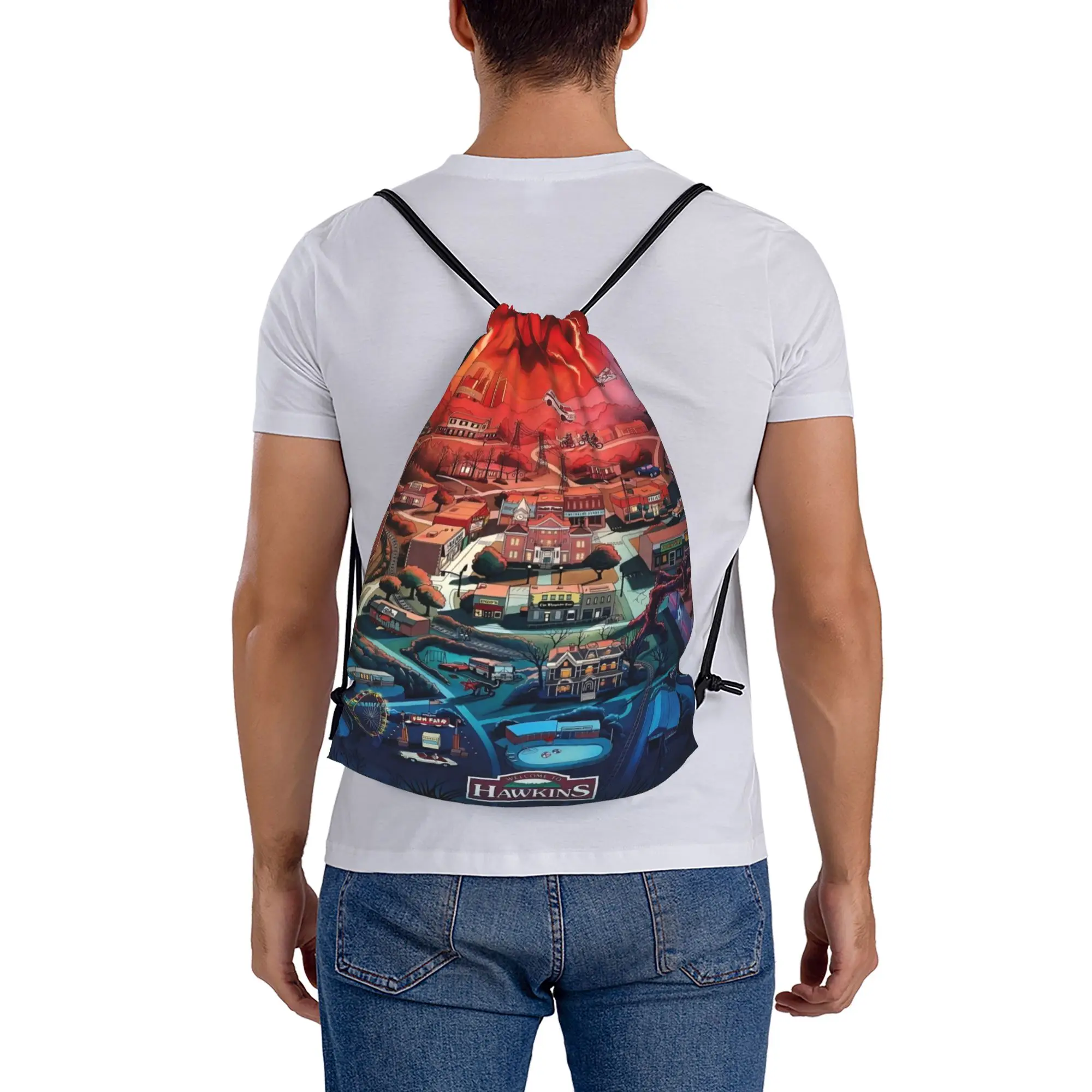 Mind Flayer 6 ST Multi-function Pocket Men Women Storage Backpack Teenager Travel Bag Print Drawstring Bags