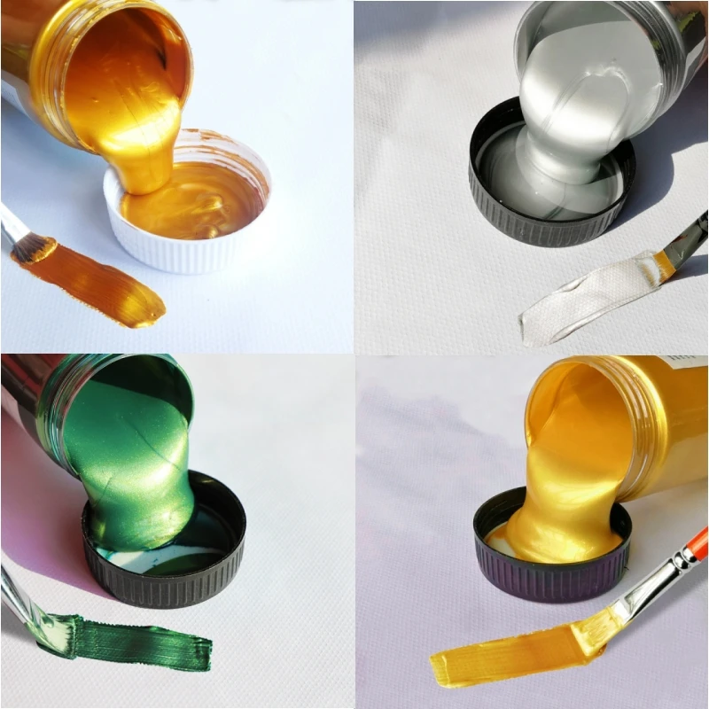 Acrylverf 60/300Ml Metaal Goud Zilver Koper Gips Pop Druppel Lijm Haak Pasta Handgemaakte D Iy Pigmenten