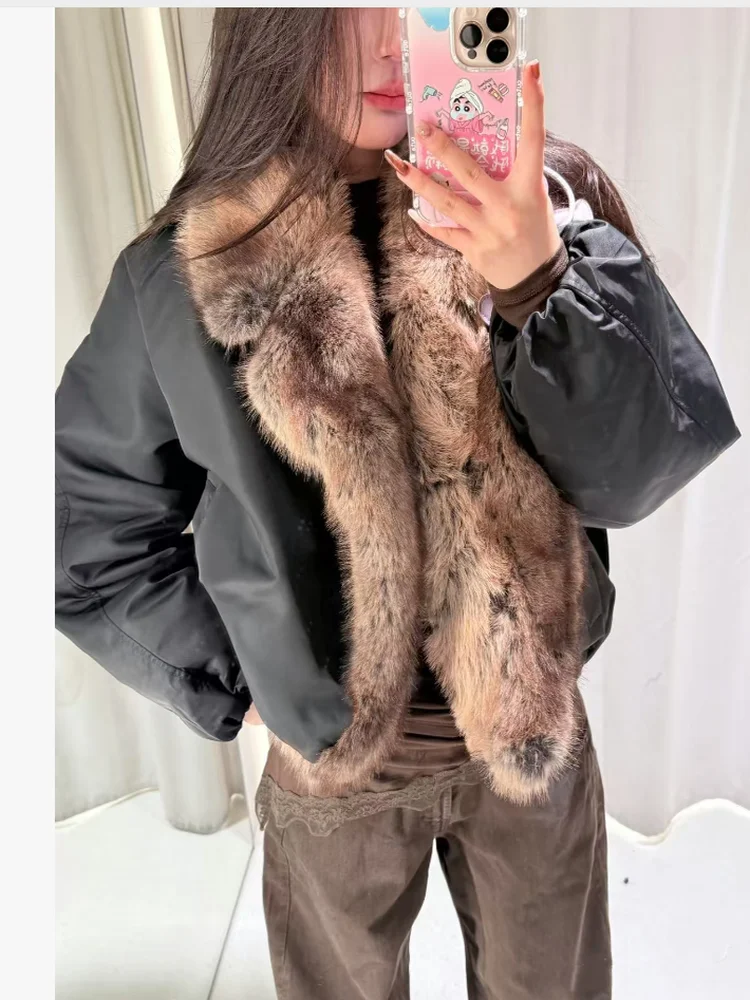

Warmth Pilot Sle Fake Fur Collar Jaet Outerwear for Women ort Length Polyester Fiber 2025 Winter New Arrival Hot Girl