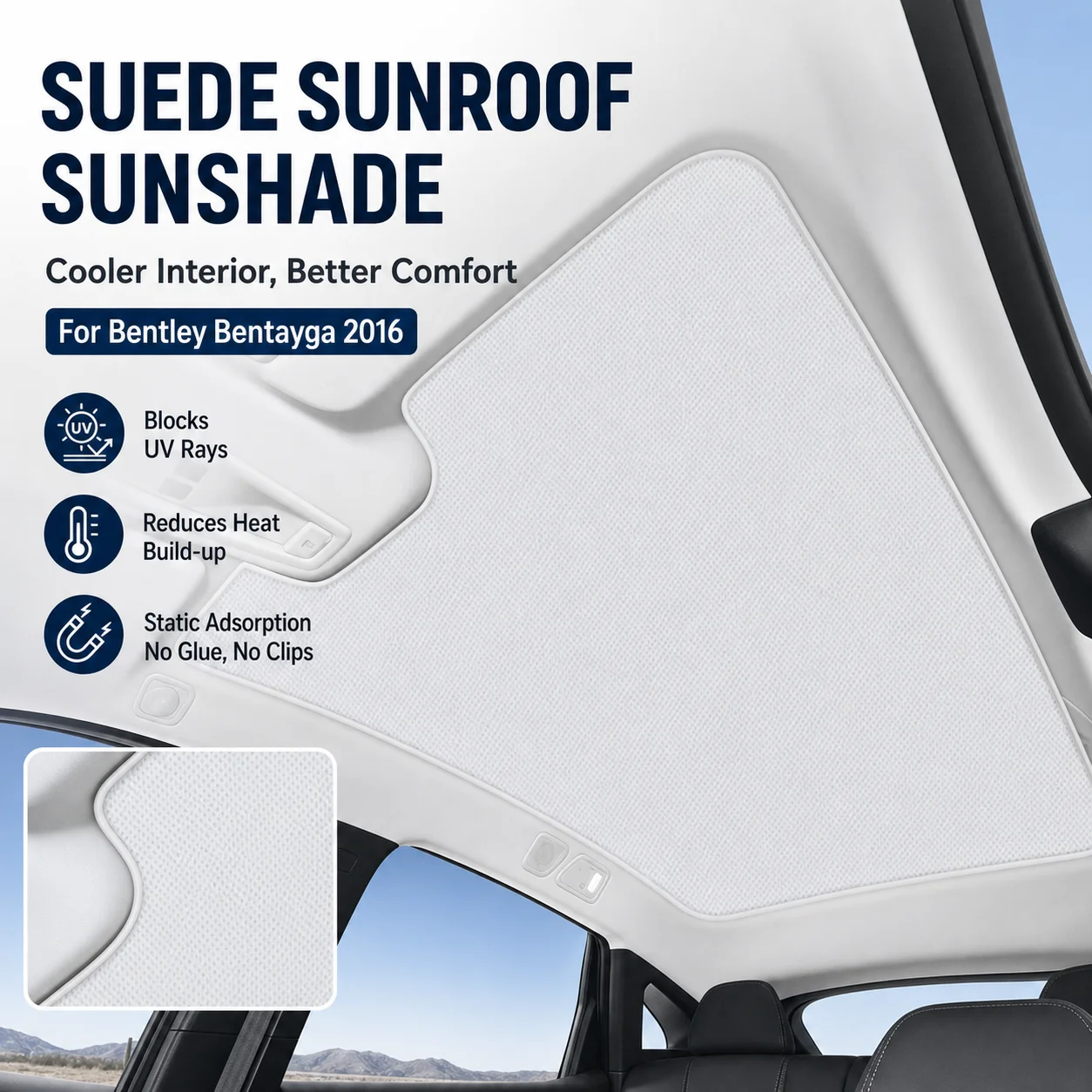 Suede Static Adsorption Sunroof Sunshade UV Protection Heat Insulation For Bentley Bentayga 2016 Car Interior Accessory