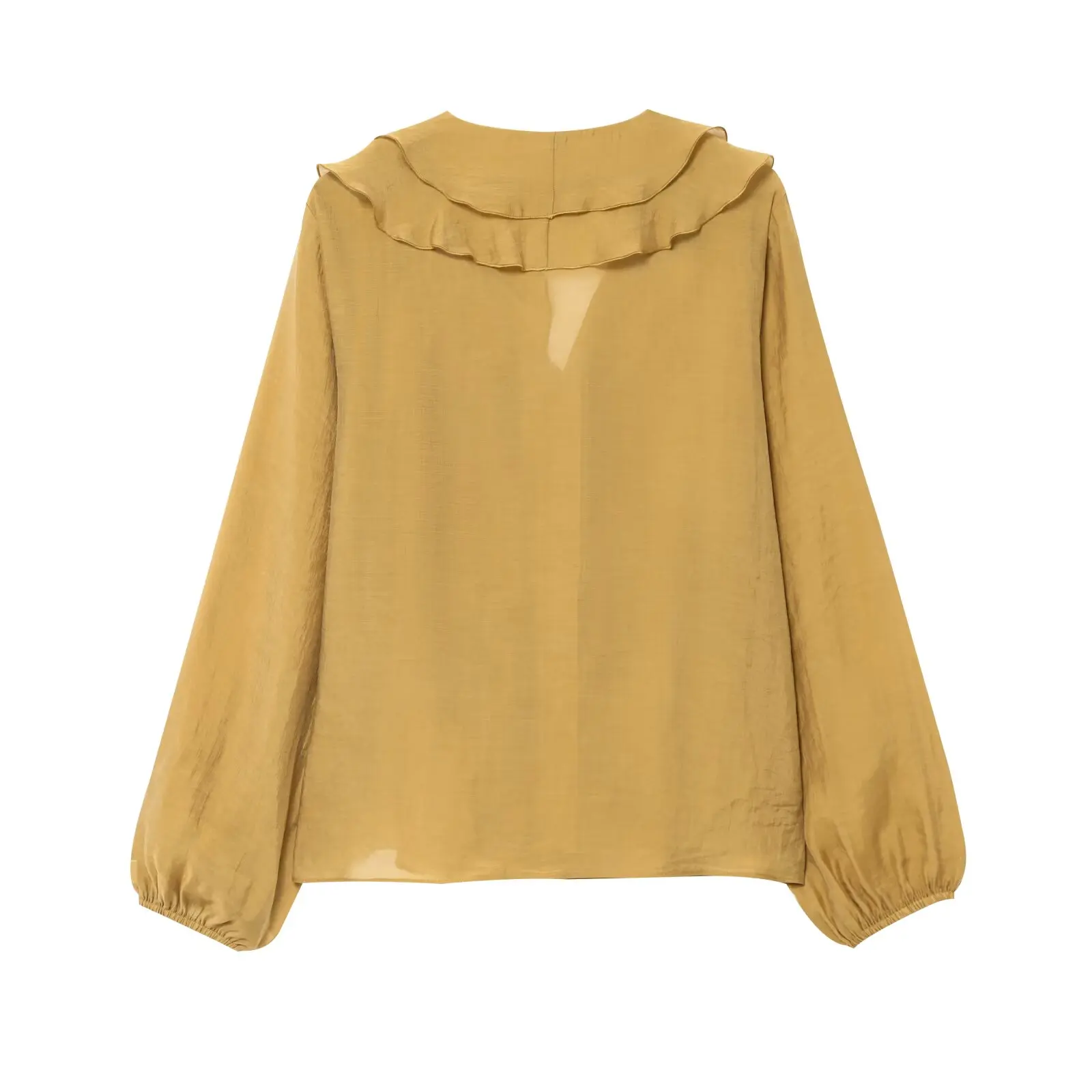 PB&ZA Camicetta abbottonata da donna con scollo a V e volant a maniche lunghe per l'estate per un look aggraziato ed elegante