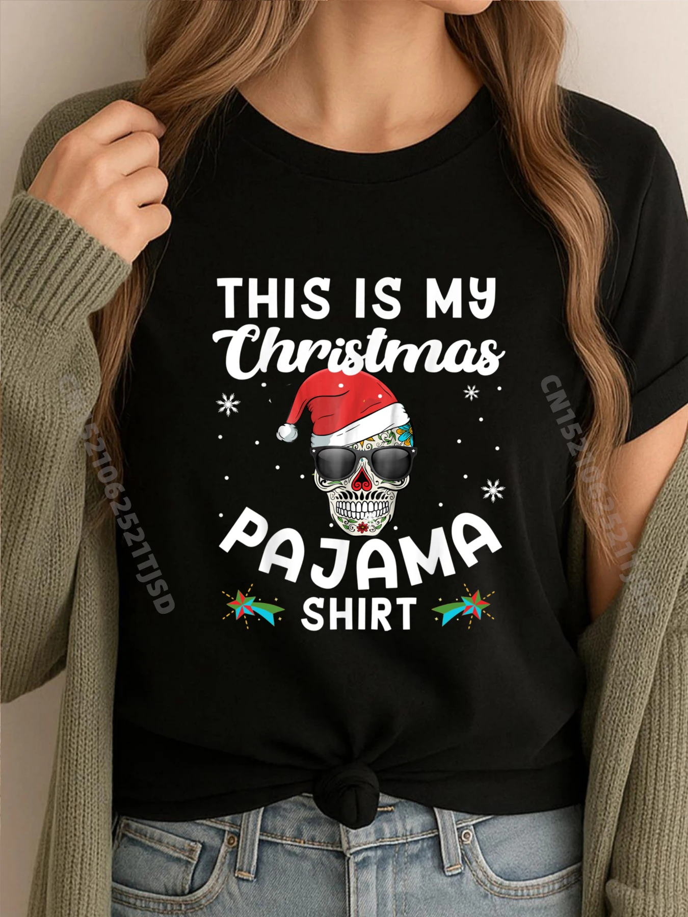 

День мертвых, сахарный череп, Рождество, это моя рождественская пижама, футболки с рисунком, женская одежда большого размера, классическая Camisa