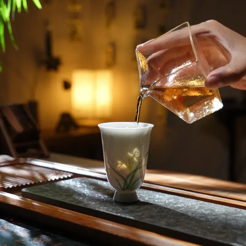 HYS high-end hand-painted orchid exquisite cup master cup smelling cup ceramic high-transparency kung fu tea set tea tasting