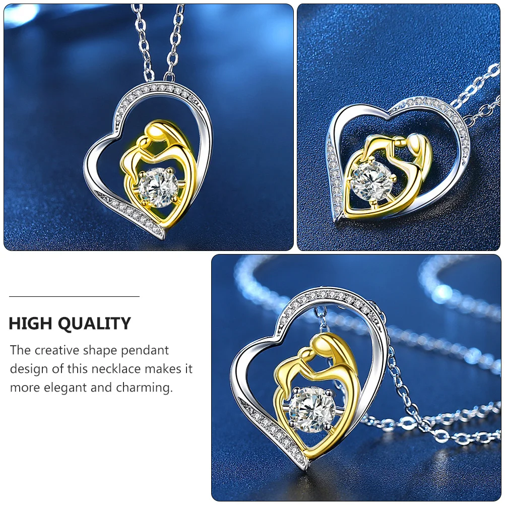 

Mother Child Necklace Stylish Zircon Pendant Copper Women Shape Elegant Durable Special Occasion Gift Women