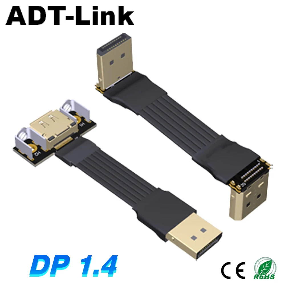 

DP 1.4 Male to Female Extension Cable DisplayPort DP1.2/1.4 DR/DSC Elbow Connector Flat Thin Soft Graphics Card Adapter Cable