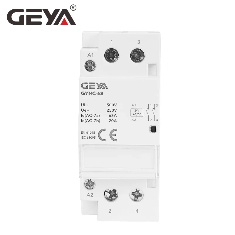 GEYA GYHC 2P 63A DC Contactor DC24V Coil 2P 220V 2NO 2NC 1NO1NC Automatic Householdr Contactor Din Rail Type