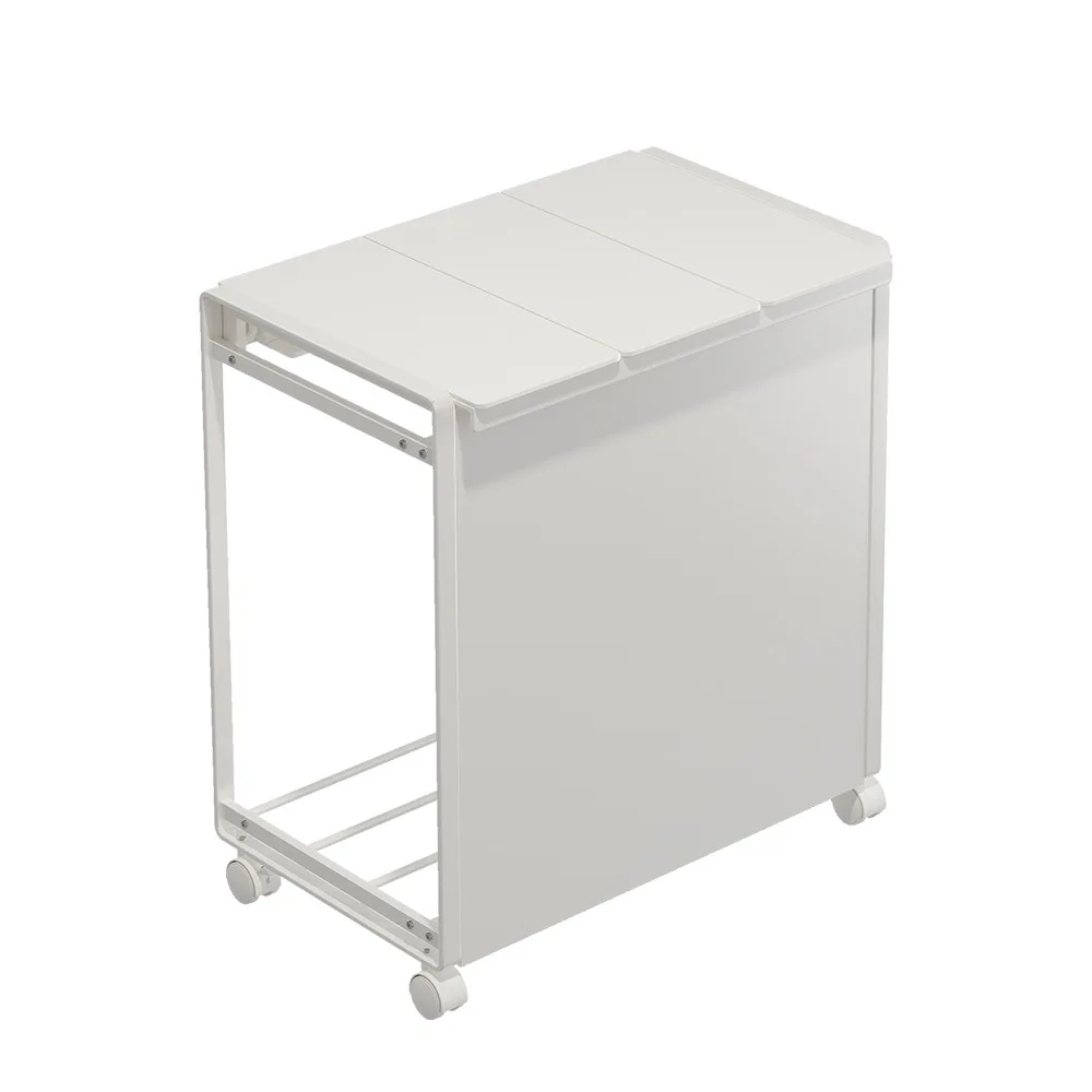 3-Compartment Carbon Steel Trash Can with Lid and Wheels Rolling Waste Sorter for Outdoor Indoor Garbage Holder