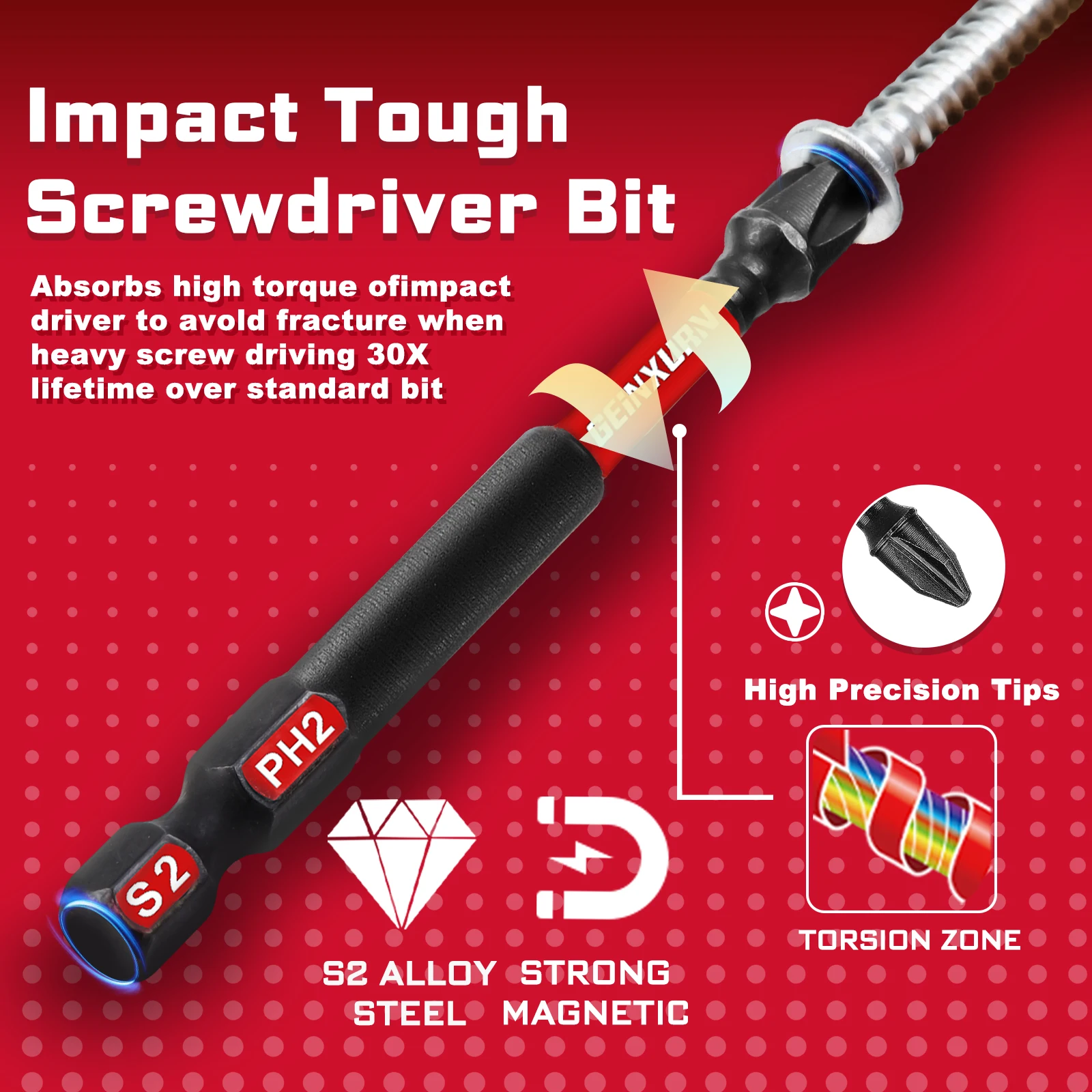 Geinxurn 33PCS Impact Screwdriver Bits Set, 3” Magnetic （Phillips/Square/Torx)S2 Steel Bits with Bit Holder & Soft Base