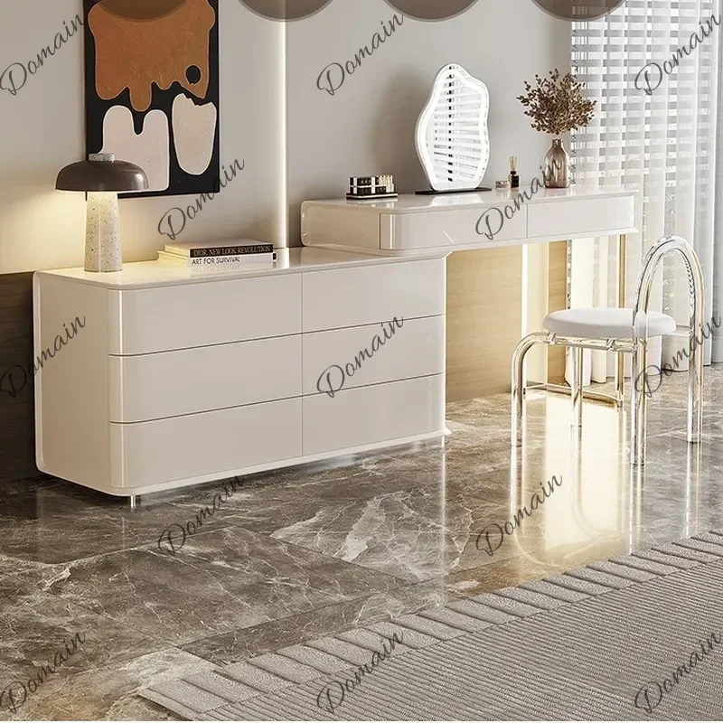 Modern style Cream Style Dressing Table Simple Storage Bedside Nightstand Integrated Telescopic Corner Desk Chest Cabinet Makeup
