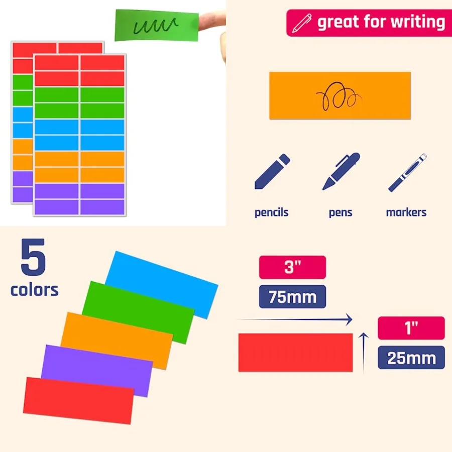 

500 упаковок 3 x 1 цветных этикеток, наклеек для организации и маркировки потребностей в домашнем офисе и школьном режиме — прочный клей
