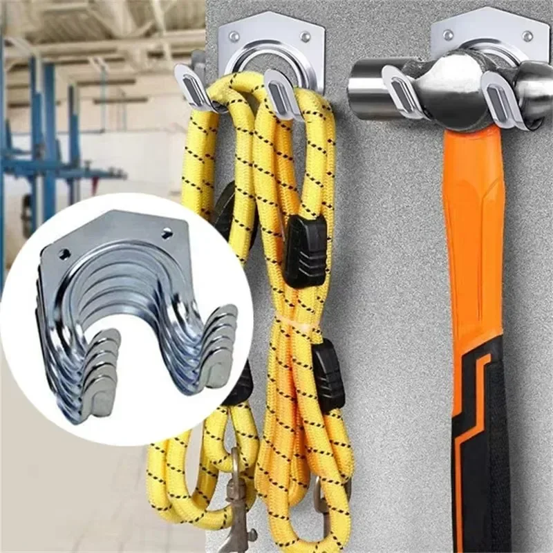 New Heavy Duty Metal Wall-Mounted Rack Double Hook Garden Storage Rack for Shovels Rakes And More Industrial Grade Storage
