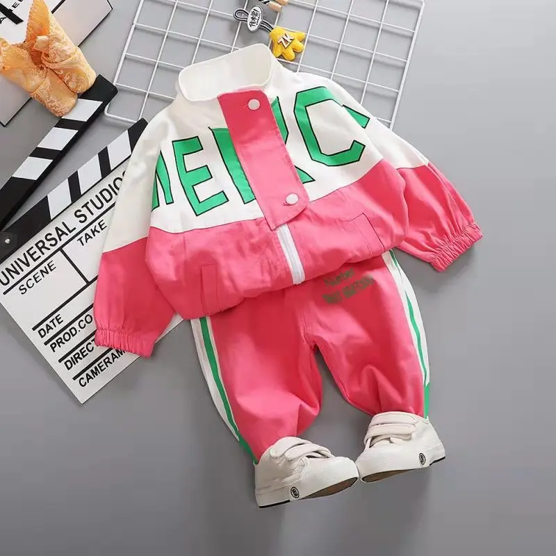 2024 New Boys and Girls' Sports Set Spring and Autumn Baby New Fashion Letter Zipper Set Children's Splice Two Piece Set 0-5Y image 3