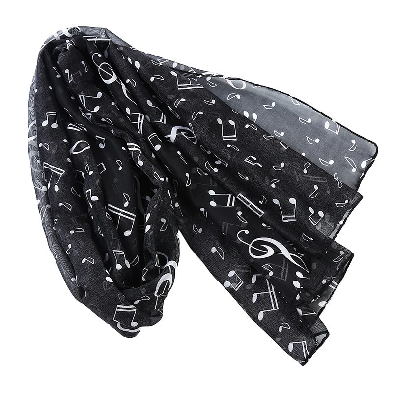 Ladies Summer Scarves Lady Musical Note Print Chiffon Neck Scarf Shawl Soft Scarves High Quality Fabulous Elastic