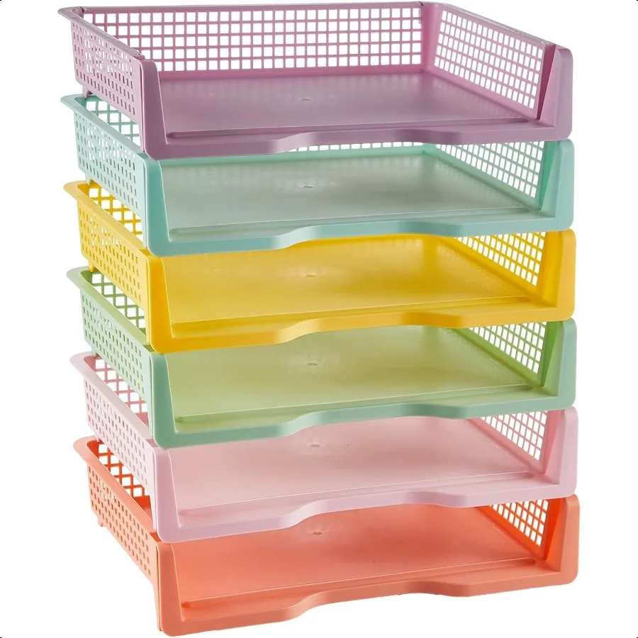 

gisgfim 6 Pack Plastic Turn in Paper Trays for Classroom Pastel Storage Bin Basket Organizers for School Teacher plies Classroo