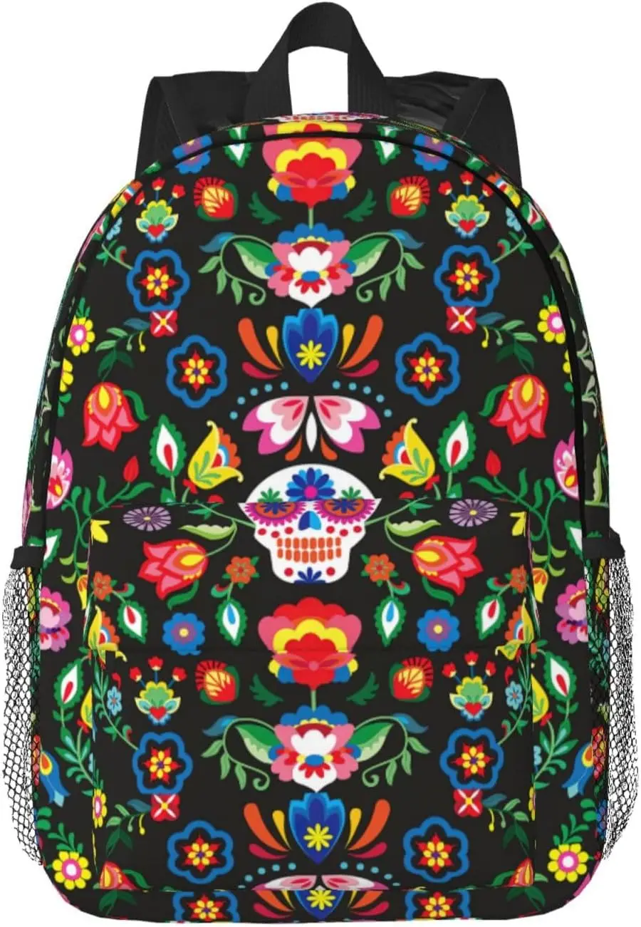 Sugar Horror Skull and Flowers Print Adults Backpack Lightweight Backpacks for Hiking Work Laptop Backpack Men Women