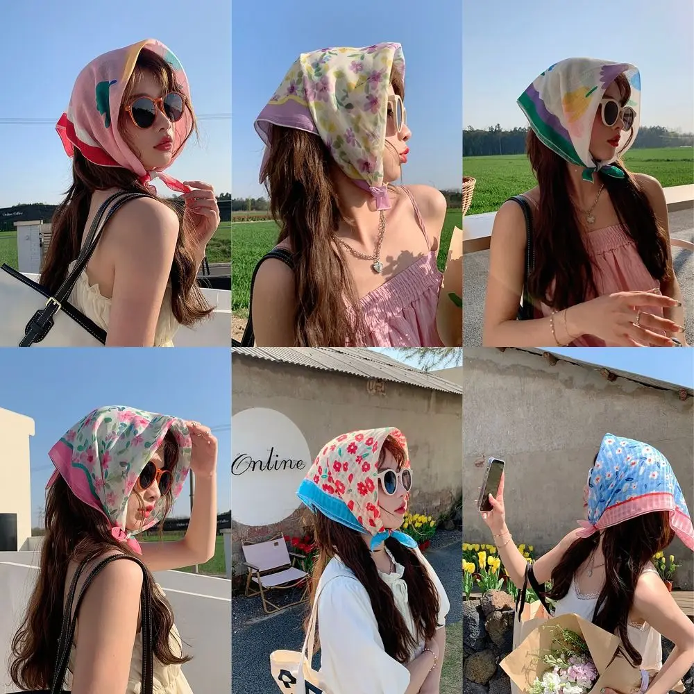 

Flower Printed Headscarf Gentle INS Style Sun Protection Headband Towel French Pastoral Style Headband Women